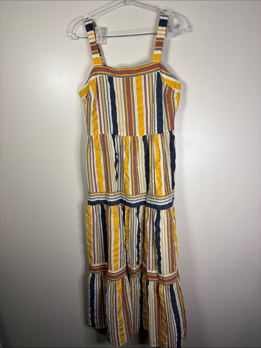 LOFT Yellow, Navy & White Striped Tiered Maxi Dress